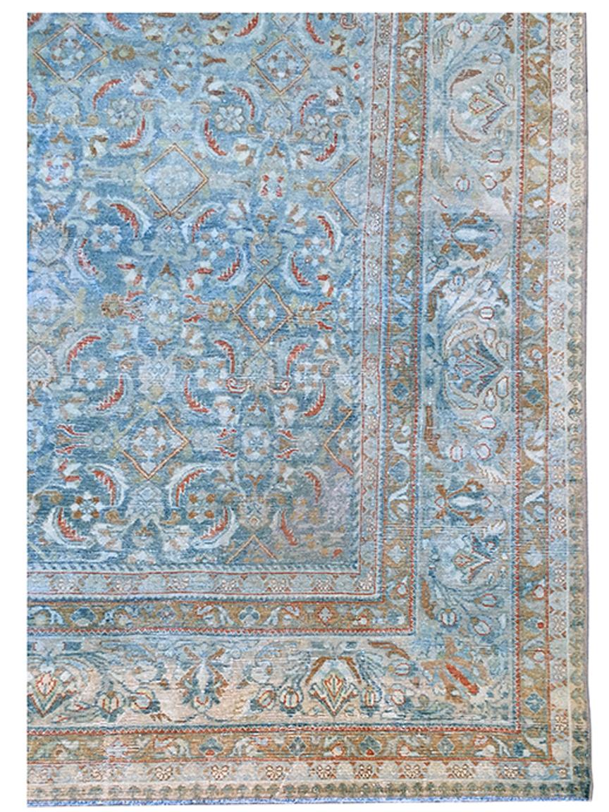 Antioque Persian Malayer Rug Hellblau Elfenbein Rost Grün Beige (Handgeknüpft) im Angebot