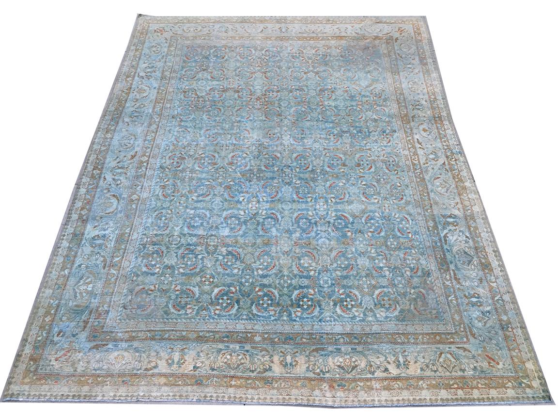 Antioque Persian Malayer Rug Hellblau Elfenbein Rost Grün Beige (20. Jahrhundert) im Angebot