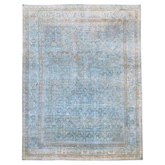 Tapis persan ancien Malayer bleu clair ivoire rouille vert beige
