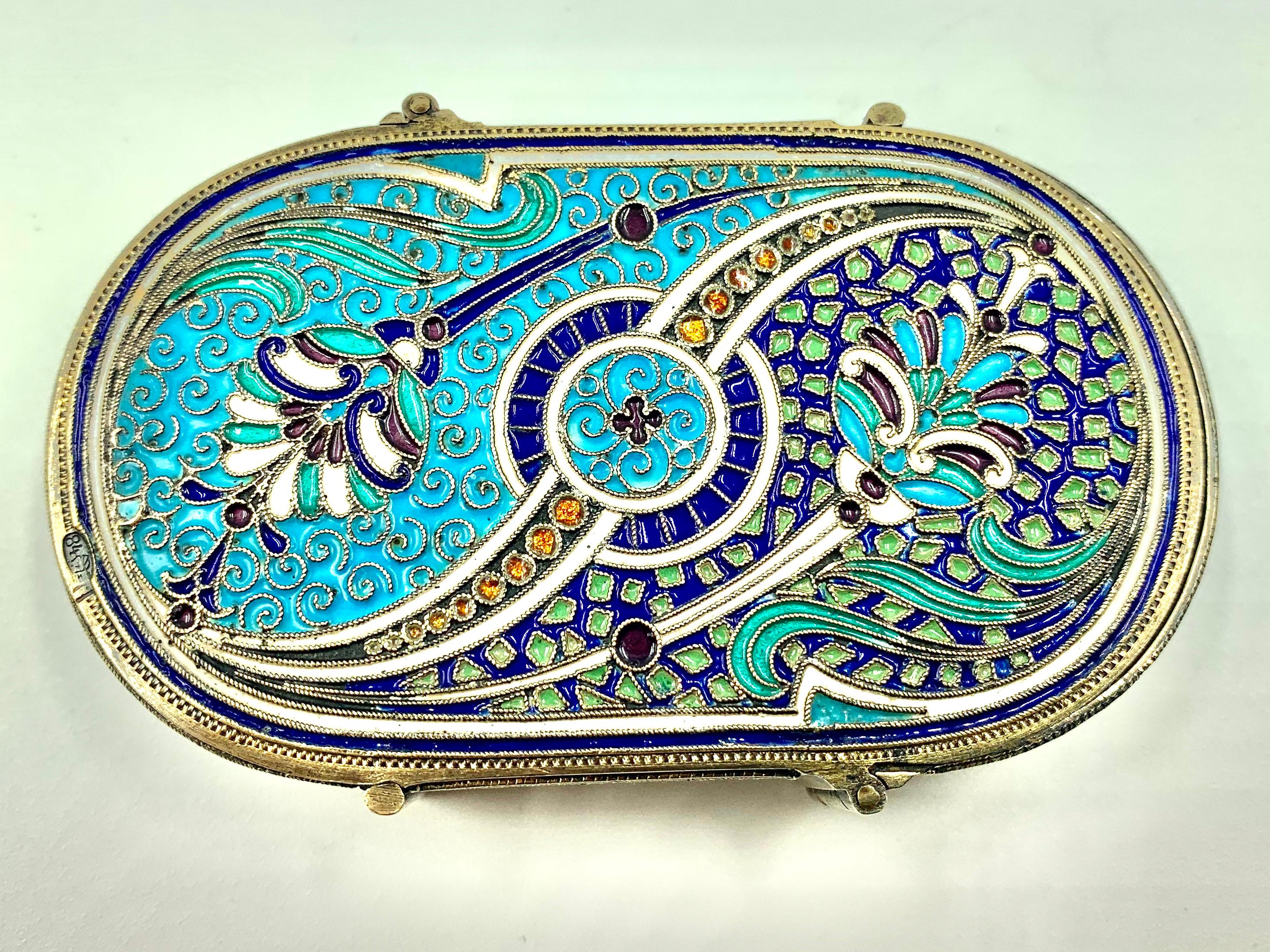 Antip Kuzmichev Antique Russian Silver and Enamel Double Compartment Snuff Box In Good Condition In New York, NY