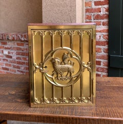 Antiq French Brass Tabernacle Box Reliquary Lamb of God Liturgical Cabinet 20thC