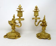 Antique Pair of Ormolu Gilt Bronze Rococo Candlesticks Juste Aurele Meissonier