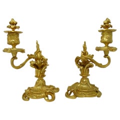 Antique Pair of Ormolu Gilt Bronze Rococo Candlesticks Juste Aurele Meissonier