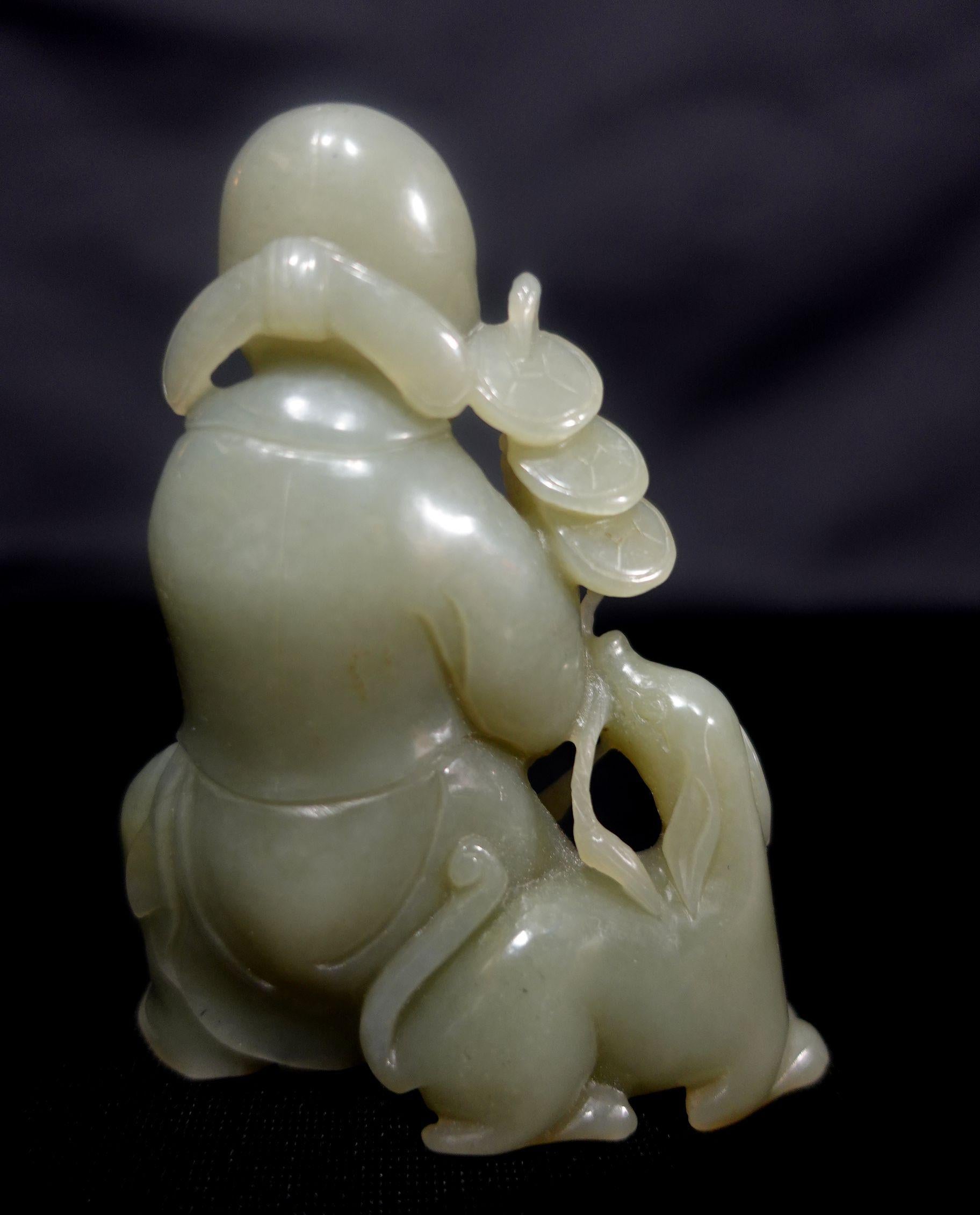 Other Antiqe Chinese Carved Hetain Light Gray/Green Jade Figure Liu Hai, 19th Century For Sale