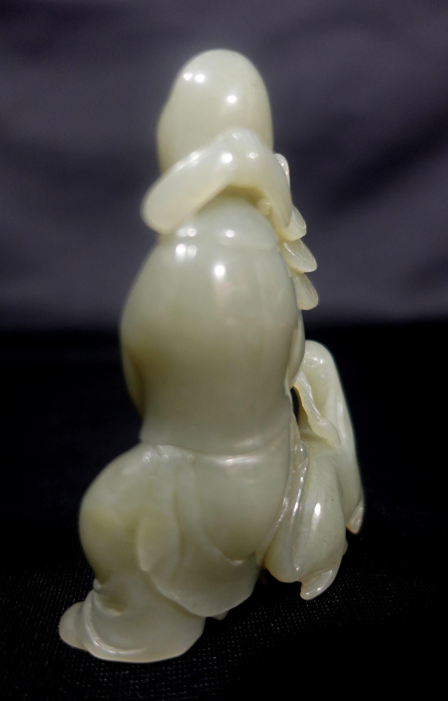 Hand-Carved Antiqe Chinese Carved Hetain Light Gray/Green Jade Figure Liu Hai, 19th Century For Sale