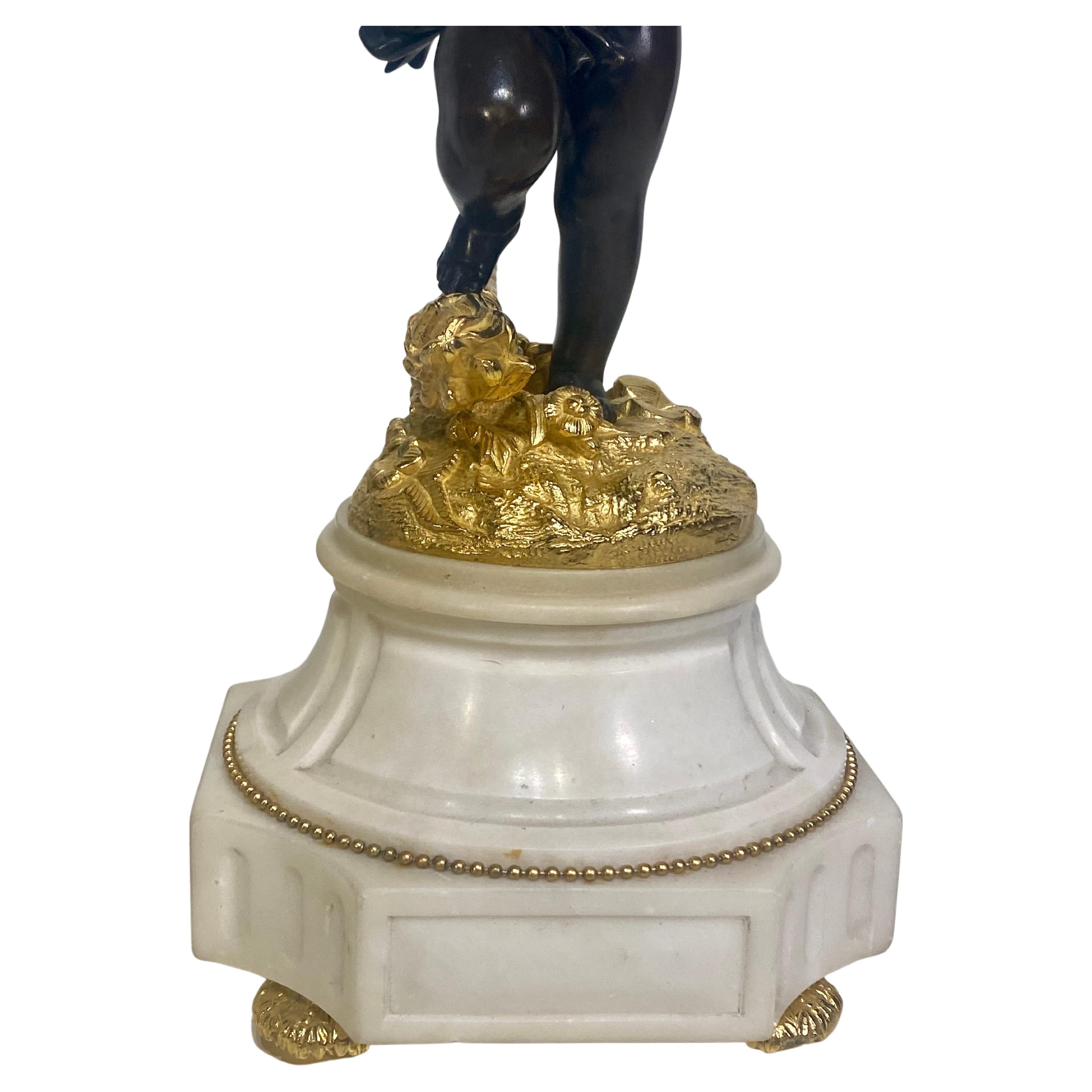 Antiqie Pair Large Impressive French Bronze Dore 5 Light Cherub Putti Candelabra For Sale 6