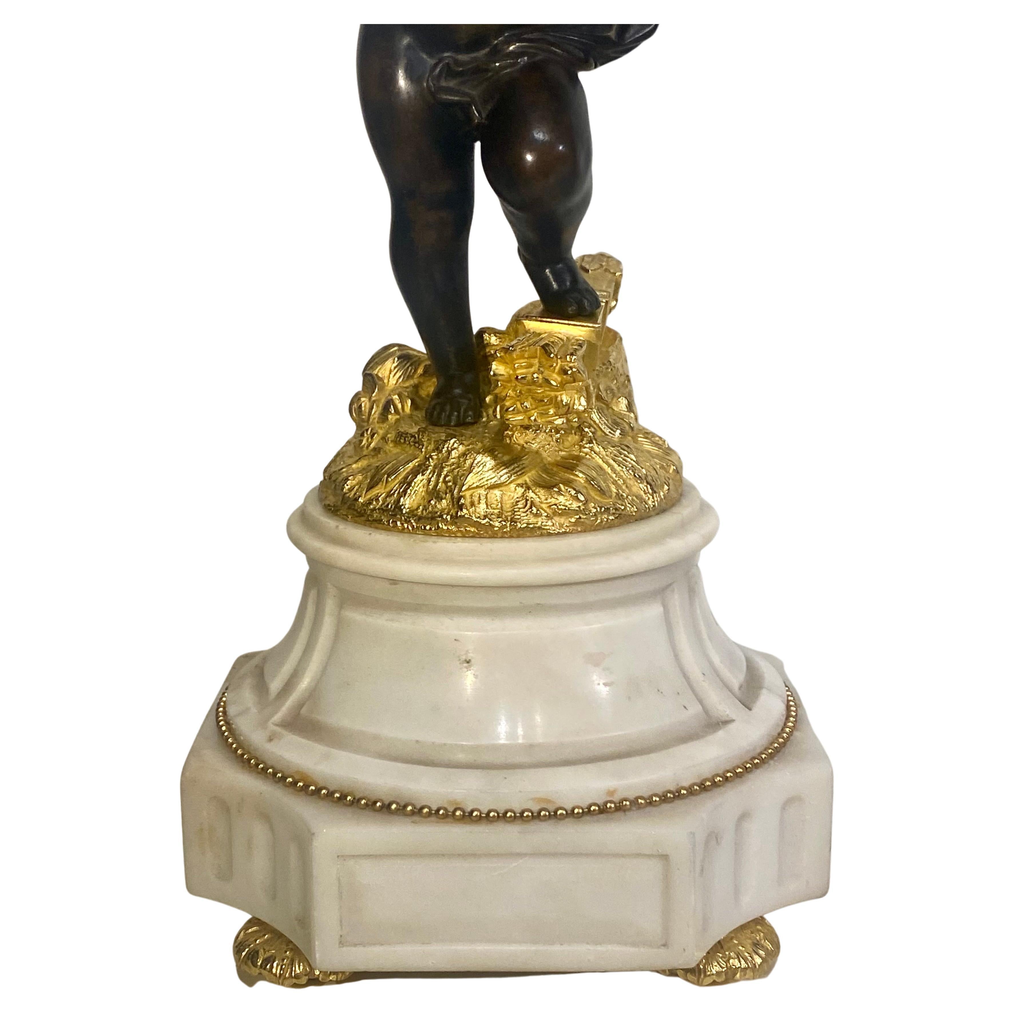 Antiqie Pair Large Impressive French Bronze Dore 5 Light Cherub Putti Candelabra For Sale 7