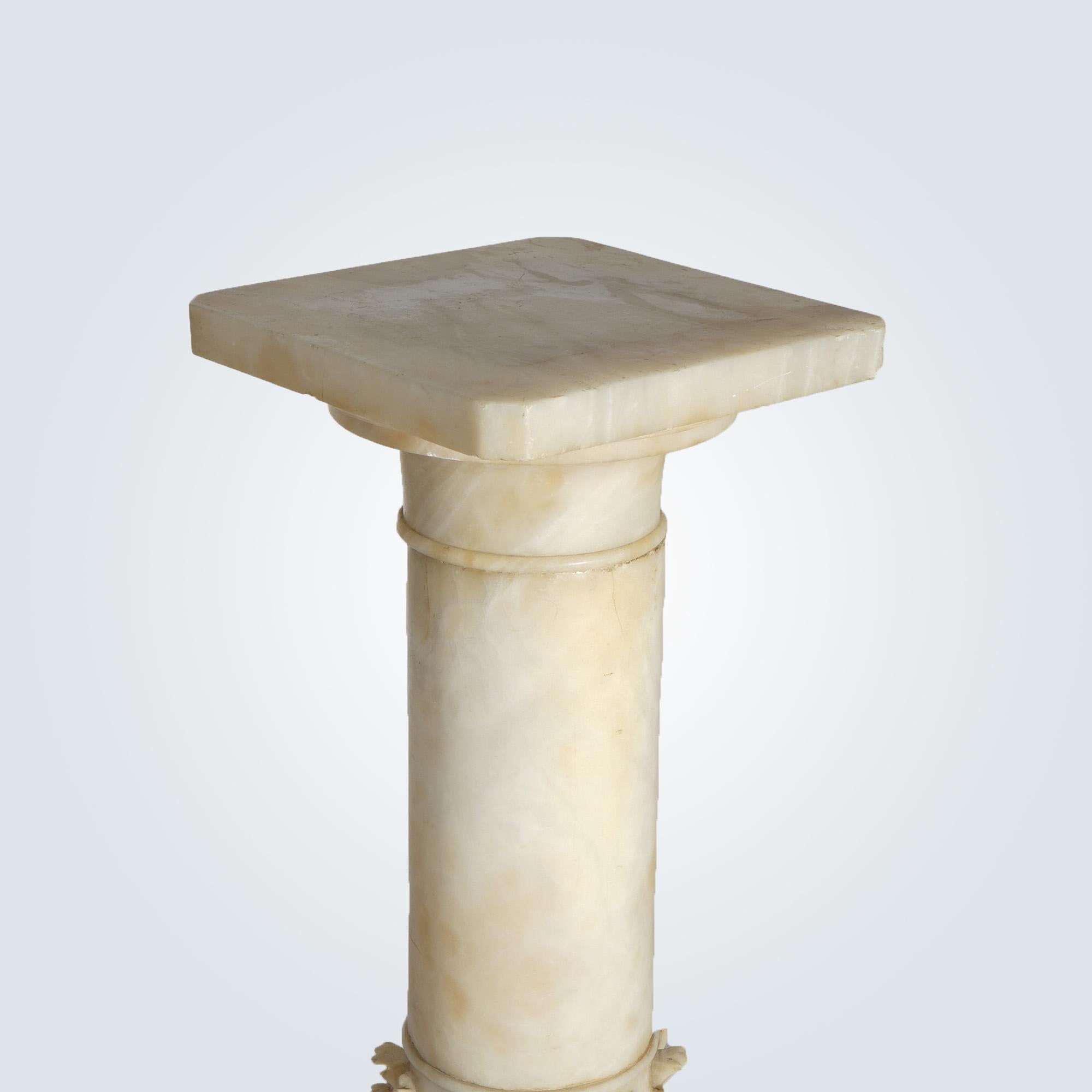 AntiqNeoclassical Carved Alabaster Three Graces Sculptural Lamp & Pedestal  5