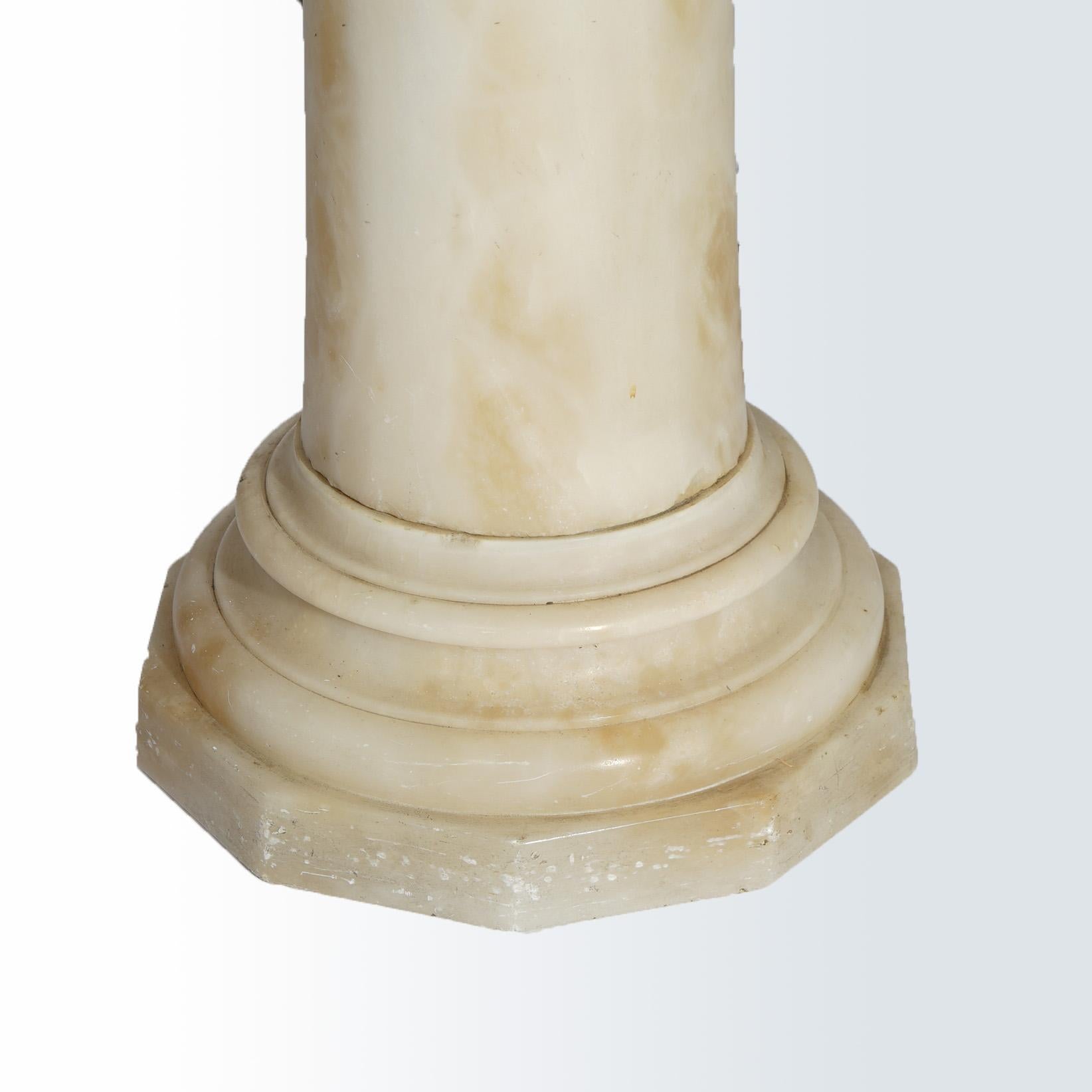 AntiqNeoclassical Carved Alabaster Three Graces Sculptural Lamp & Pedestal  7