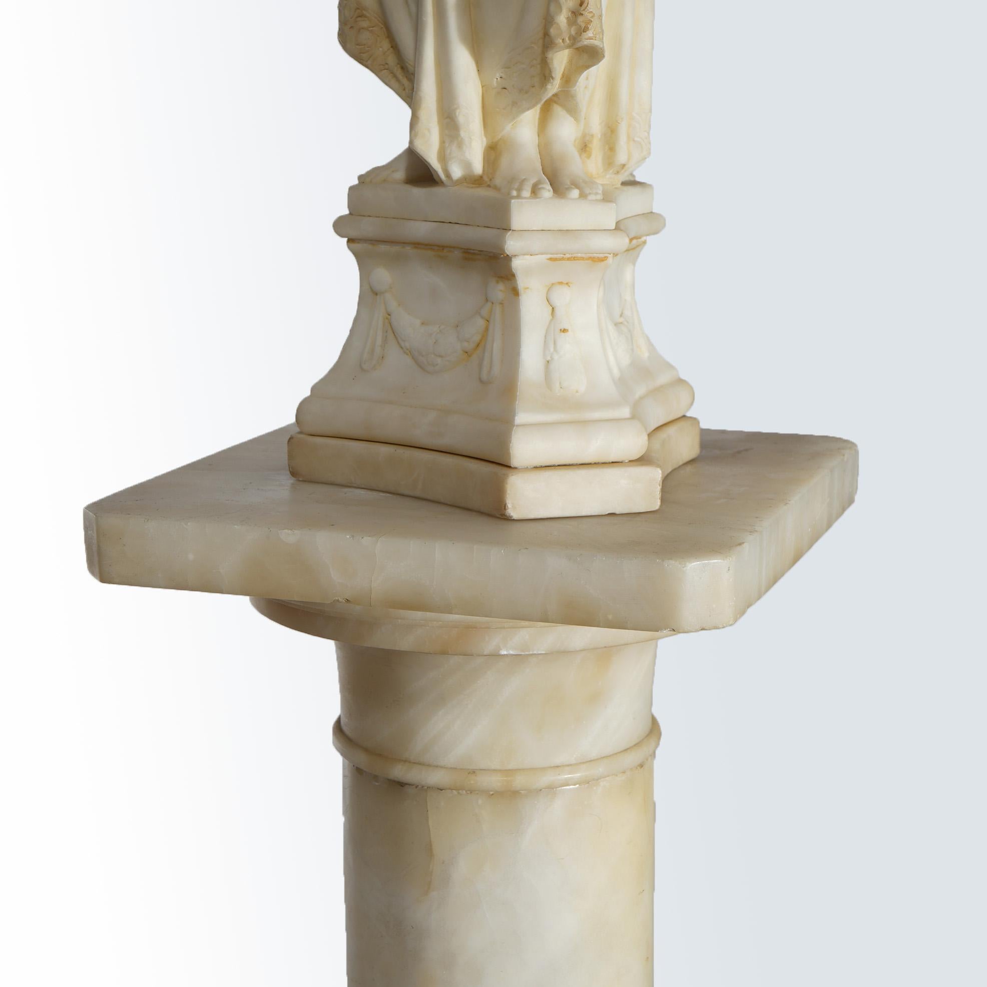 AntiqNeoclassical Carved Alabaster Three Graces Sculptural Lamp & Pedestal  8