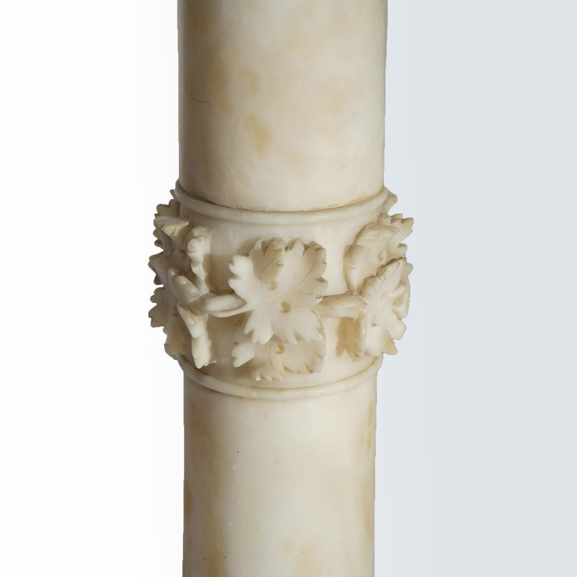 19th Century AntiqNeoclassical Carved Alabaster Three Graces Sculptural Lamp & Pedestal 