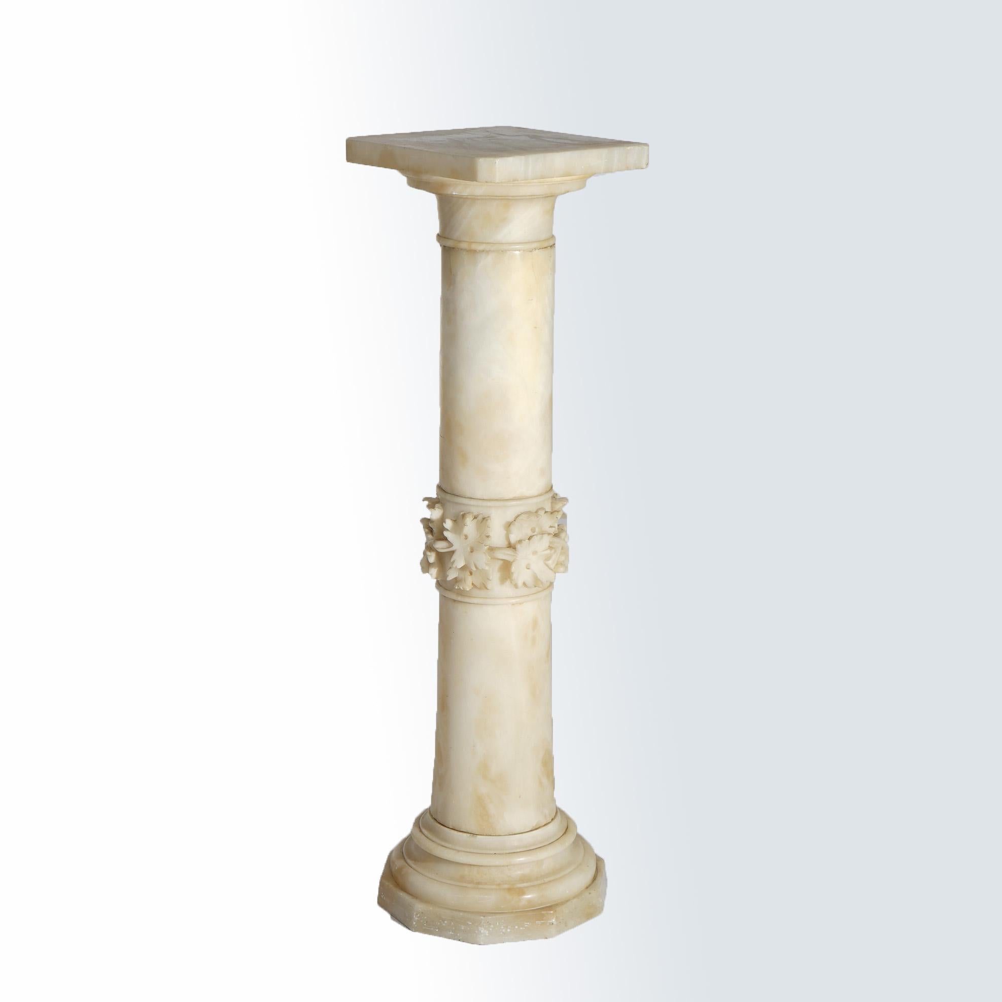 AntiqNeoclassical Carved Alabaster Three Graces Sculptural Lamp & Pedestal  2