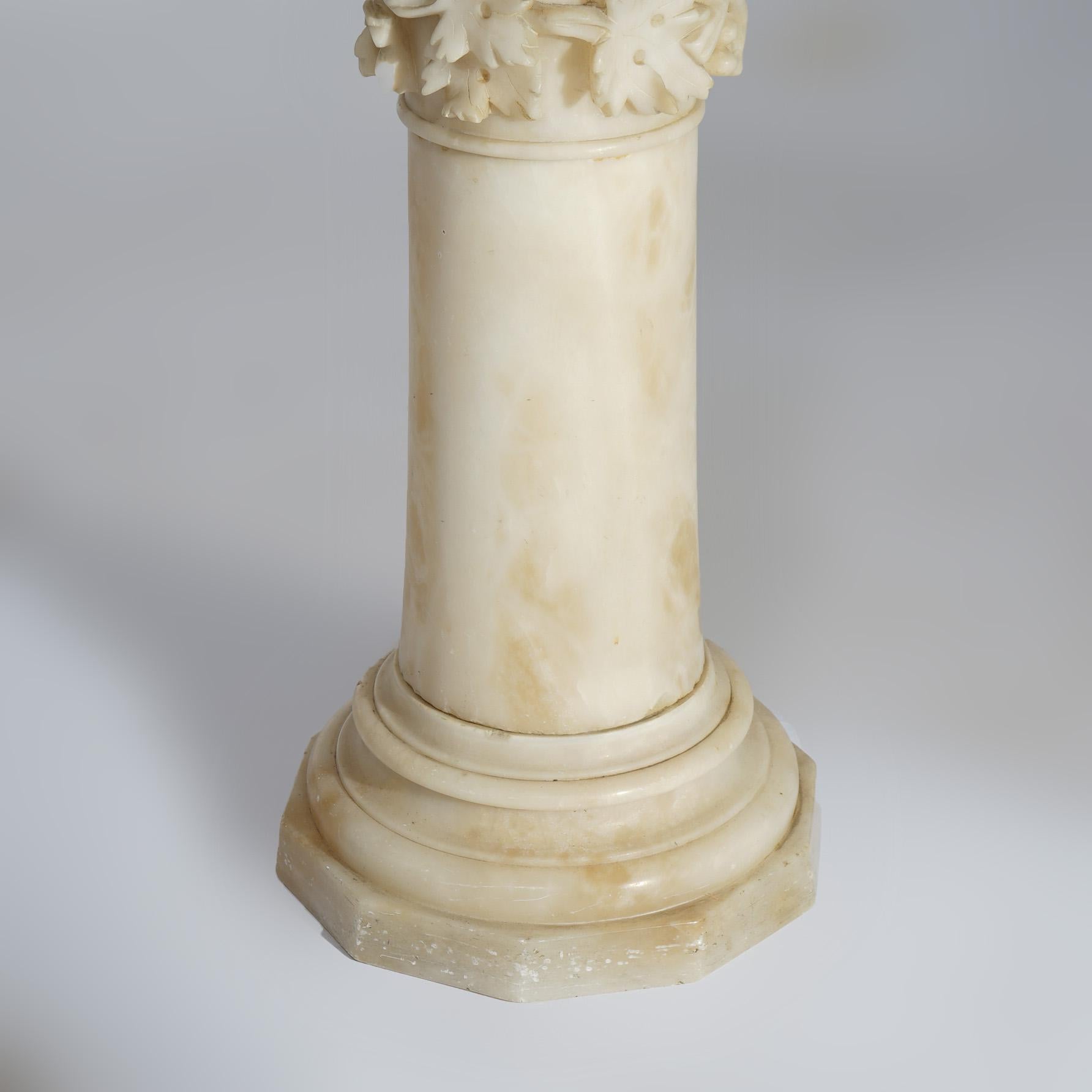 AntiqNeoclassical Carved Alabaster Three Graces Sculptural Lamp & Pedestal  3