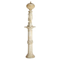 Antique AntiqNeoclassical Carved Alabaster Three Graces Sculptural Lamp & Pedestal 