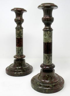 Antiqu Pair English Cornish Serpentine Marble Candlesticks atib John Murphy 1850