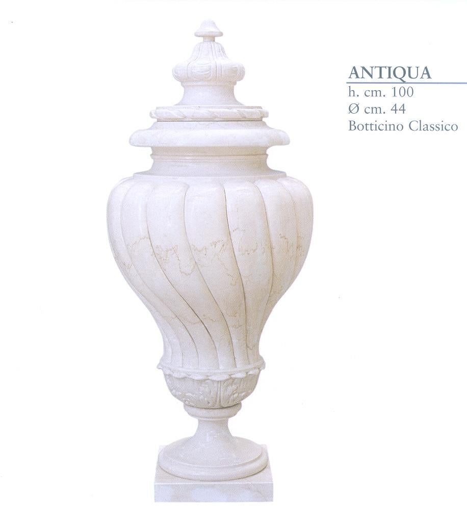 Multi-purpose Antiqua urn in crema marfil marble. Perfect for garden or home decor.