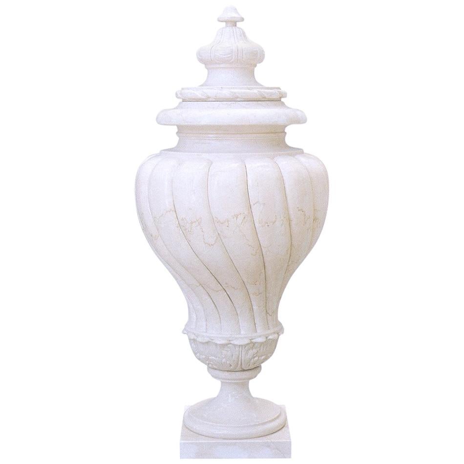 Antiqua Urn in Crema Marfil Marble For Sale