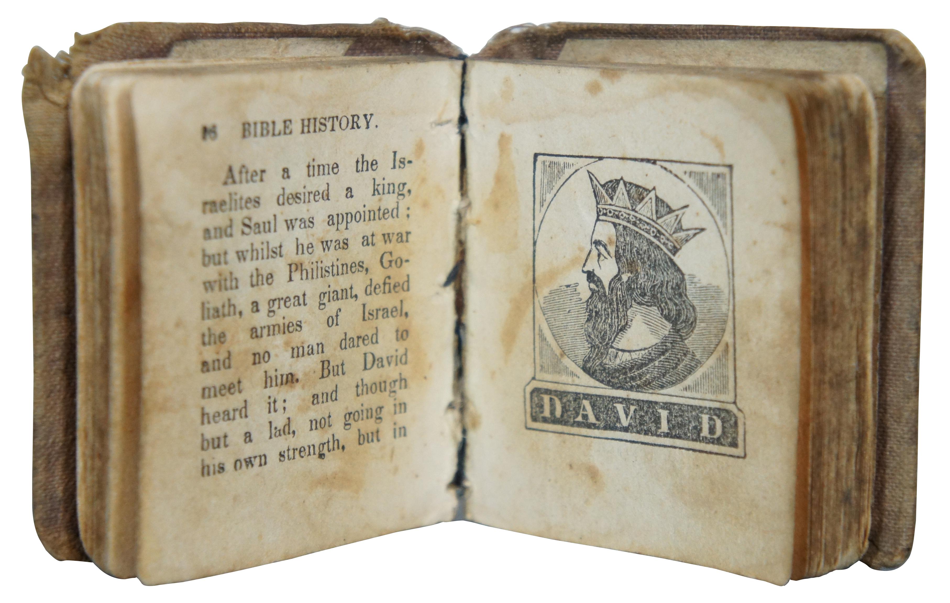Antique miniature hard back, cloth cover book of Bible History, circa 1820s-1830s.