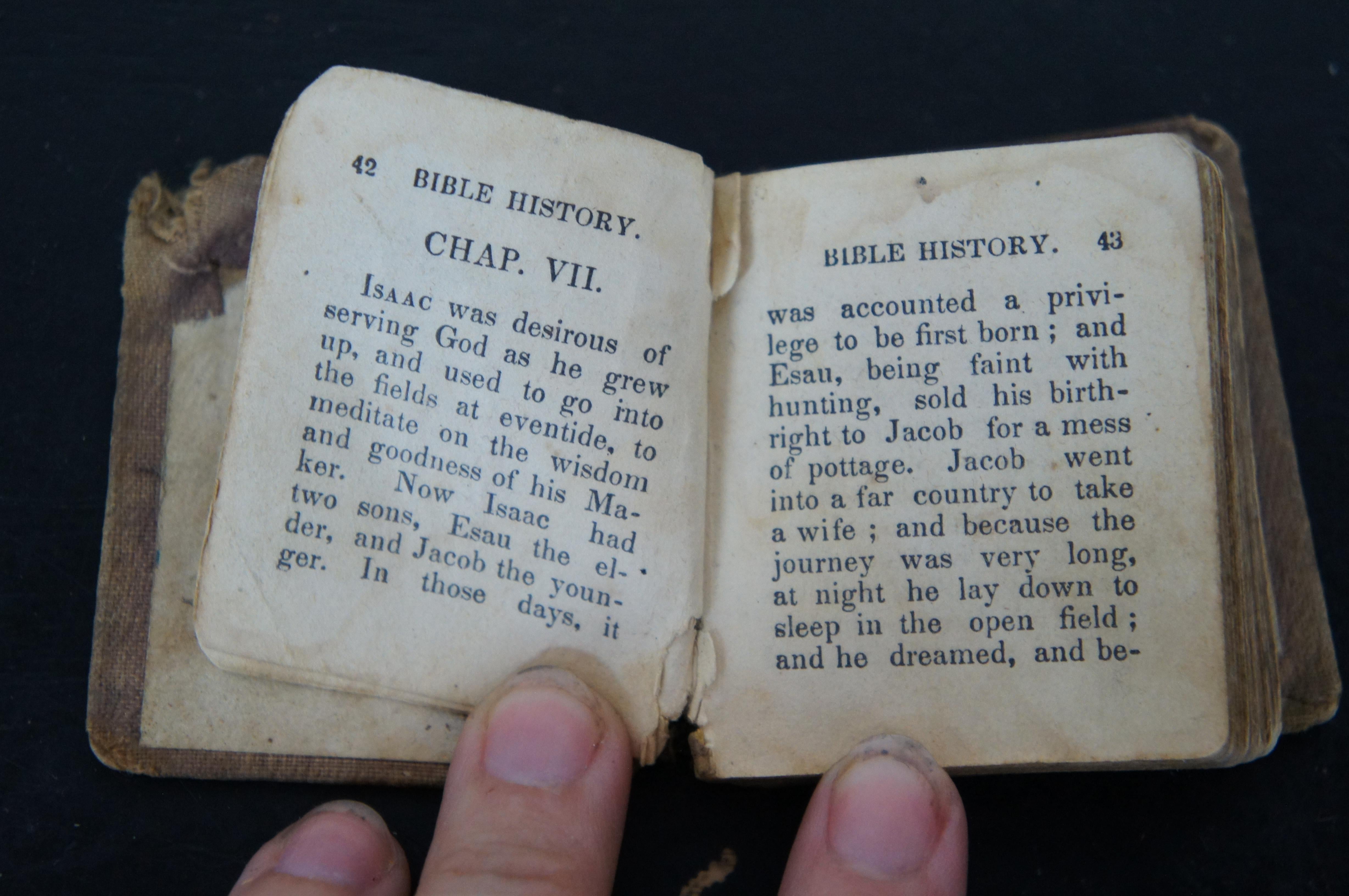 Antiquarian Early 19th Century Bible History Miniature Book Cloth Cover 3