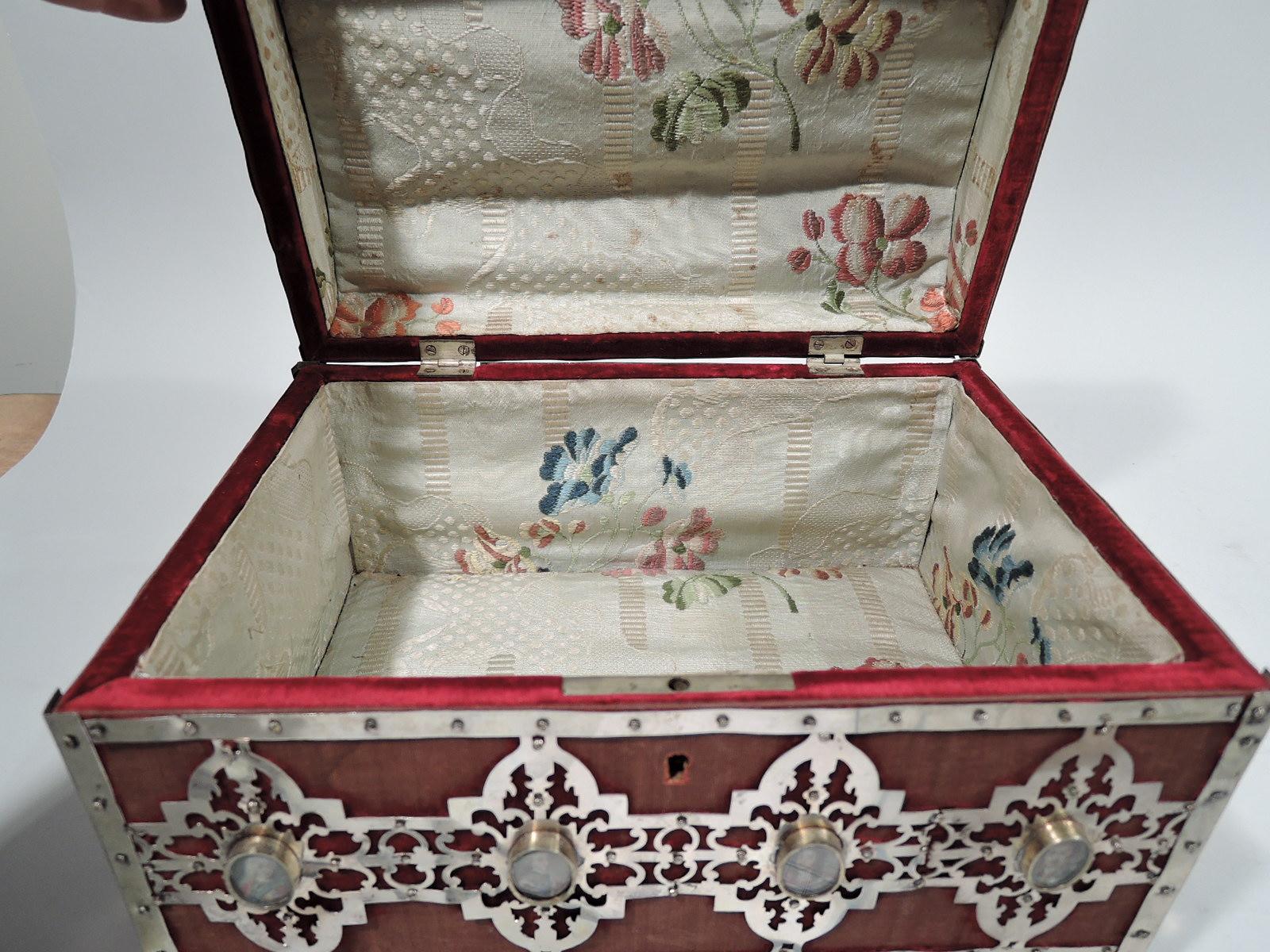 Metal Antiquarian Heirloom Casket with Miniature Watercolor Portraits