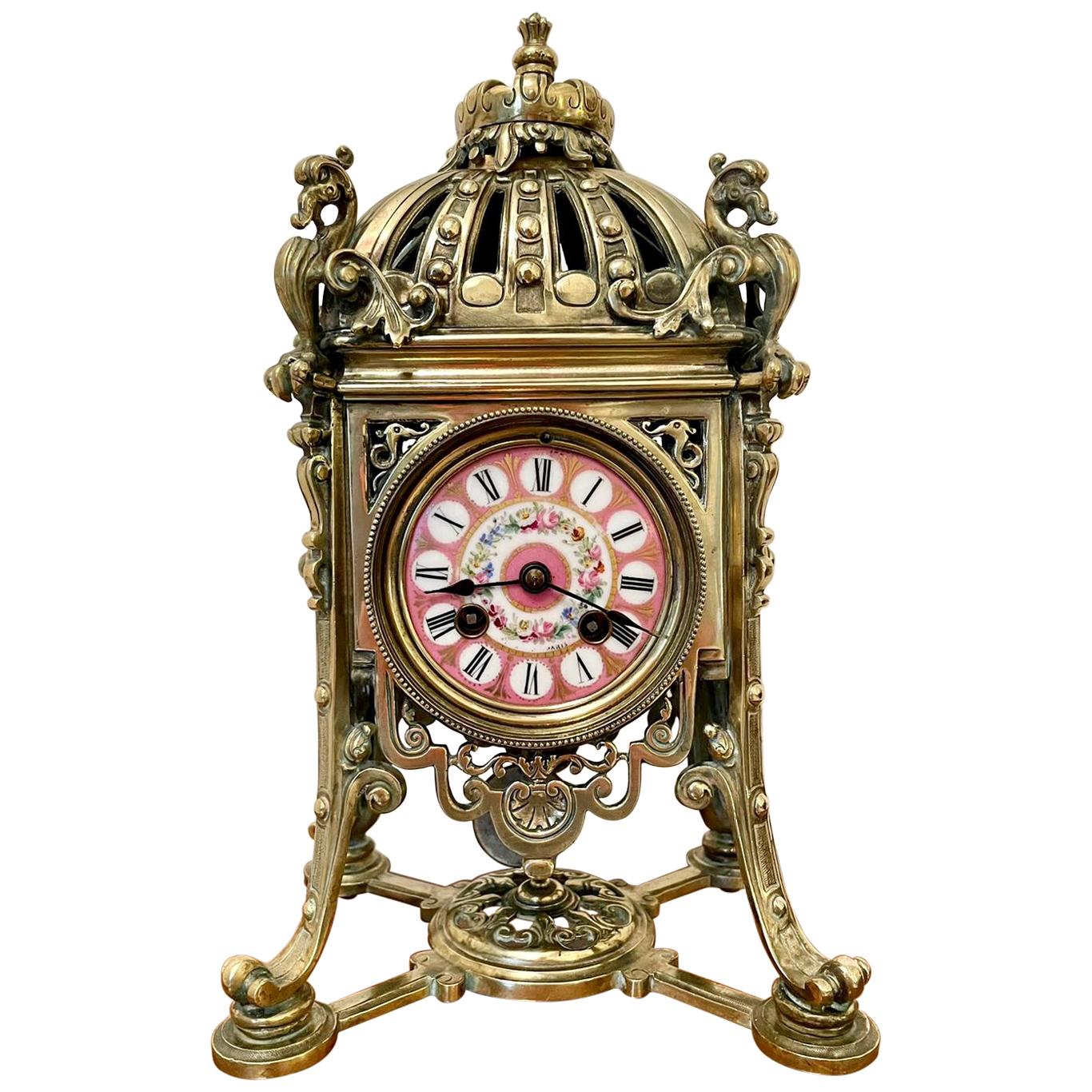 Antique French Brass Gilt Striking Mantel Clock by Henry Marcs & Japy Freres