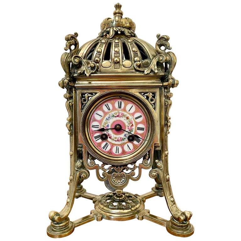Antique French Brass Gilt Striking Mantel Clock by Henry Marcs and Japy