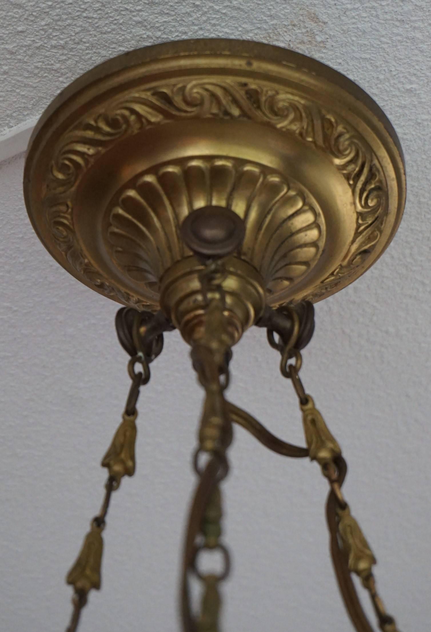 Antique & Striking Empire Style Gilt Bronze and Alabaster Pendant Light Fixture 1