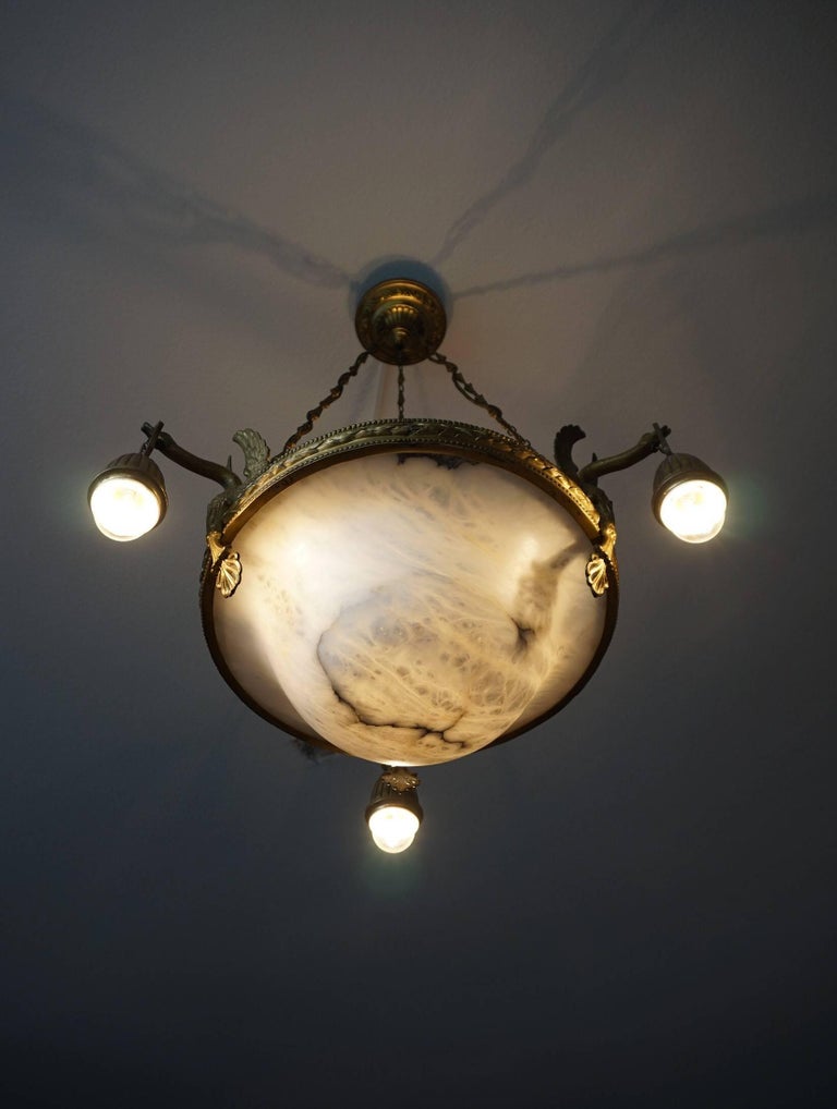 Antique and Striking Empire Style Gilt Bronze and Alabaster Pendant