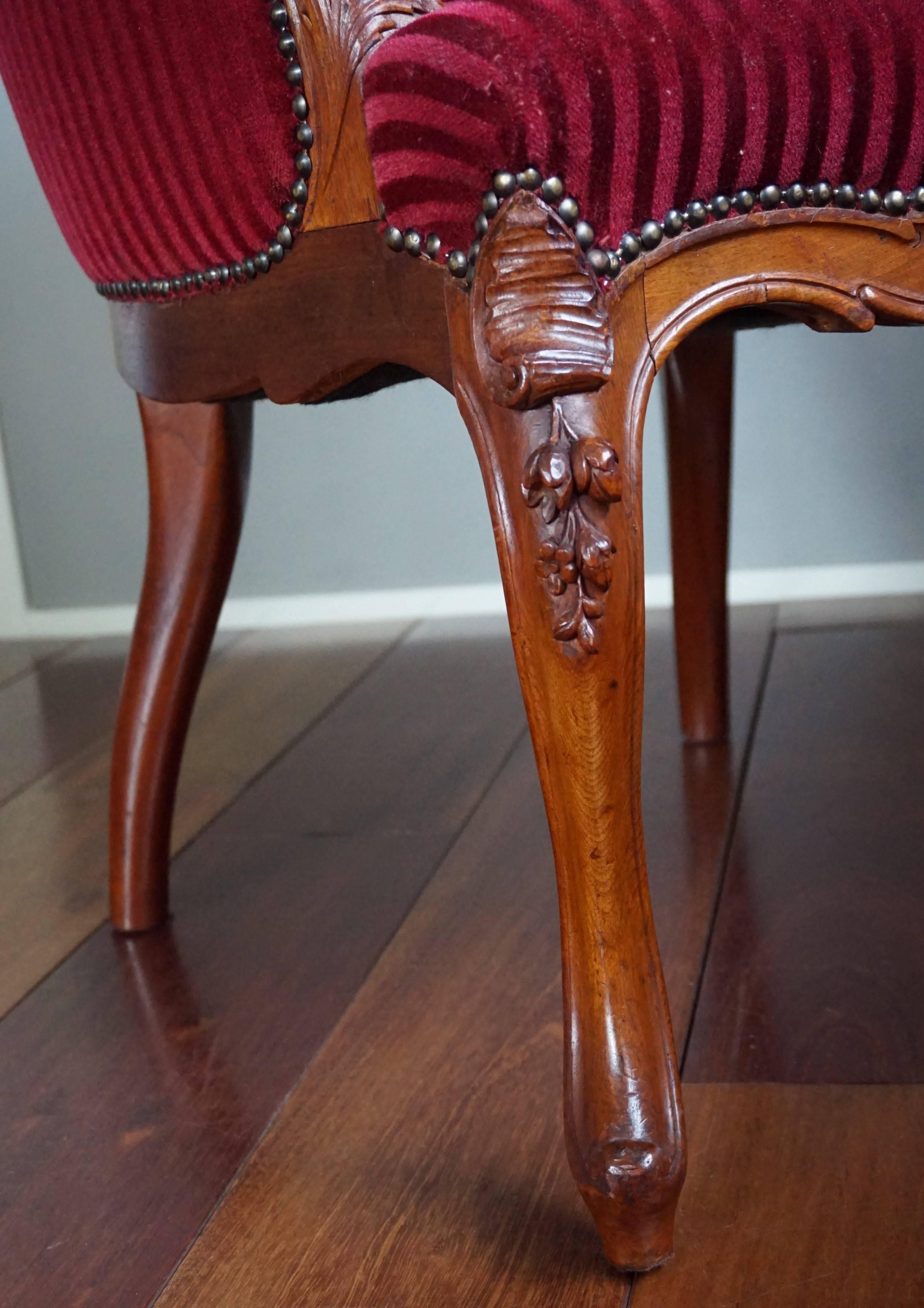 Antique and Stunning 19th Century Hand-Carved Mahogany and Red Velour Chair 4