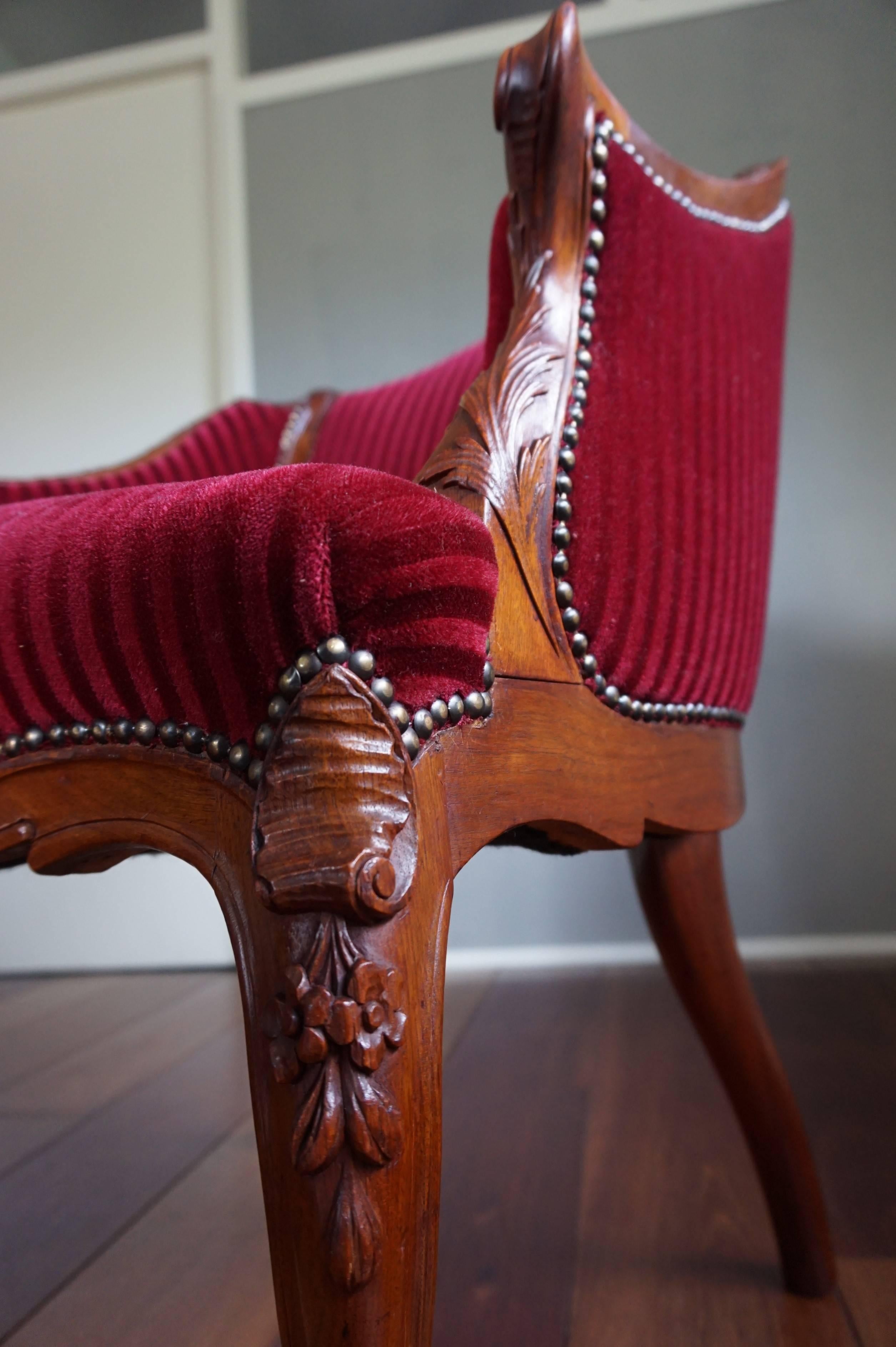 Antique and Stunning 19th Century Hand-Carved Mahogany and Red Velour Chair 6