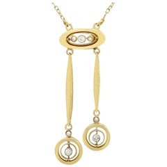 Antique 0.10ct Diamond Seed Pearl Necklace in 15k Gold, Circa 1910