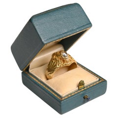 Antique Rose Cut Diamond Ring (Approx. 0.1-Carat), 18K Yellow Gold, Lion Head