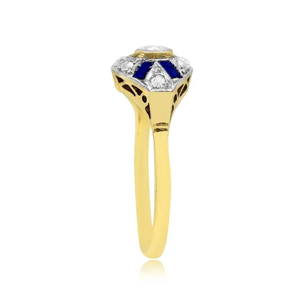 Art Deco Antique 0.15ct Diamond Engagement Ring, I Color, Platinum & 18k Yellow Gold For Sale