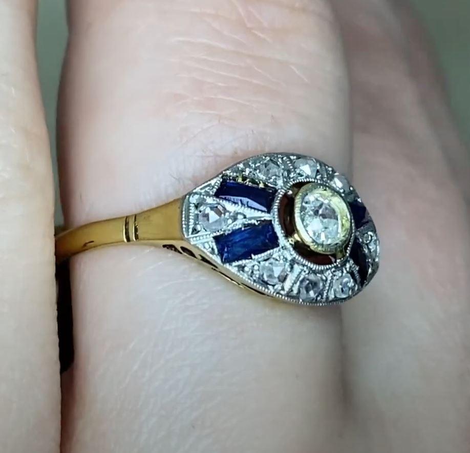 Women's Antique 0.15ct Diamond Engagement Ring, I Color, Platinum & 18k Yellow Gold For Sale