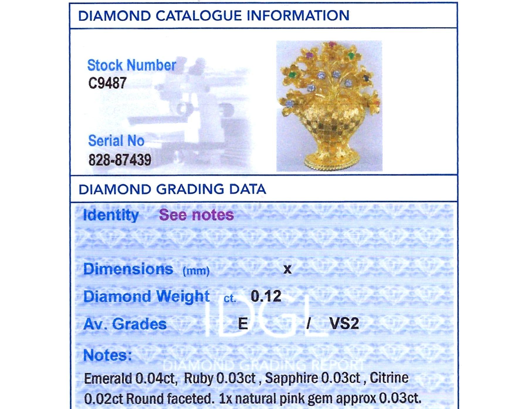 Antica spilla in oro giallo 18 ct. 0,15 ct. e diamanti 0,12 ct. in vendita 7
