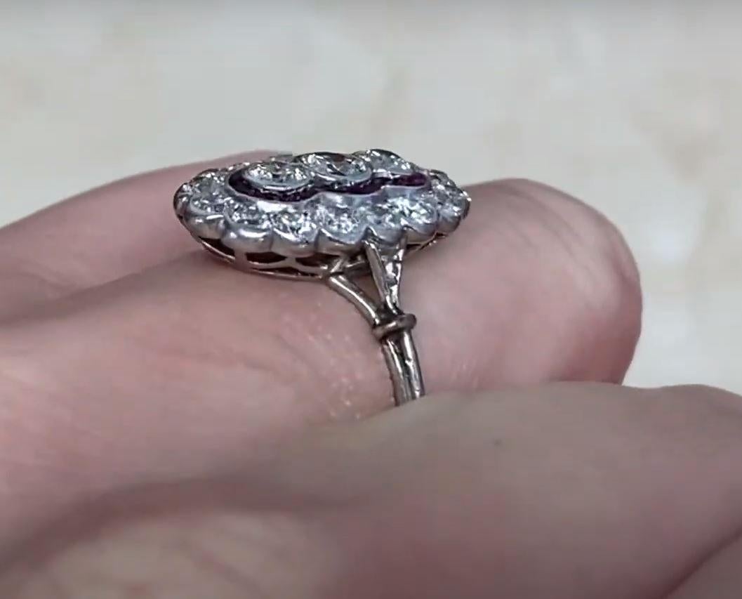 Antique 0.15ct Old European Cut Diamond Cocktail Ring, Double Halo, Platinum For Sale 1