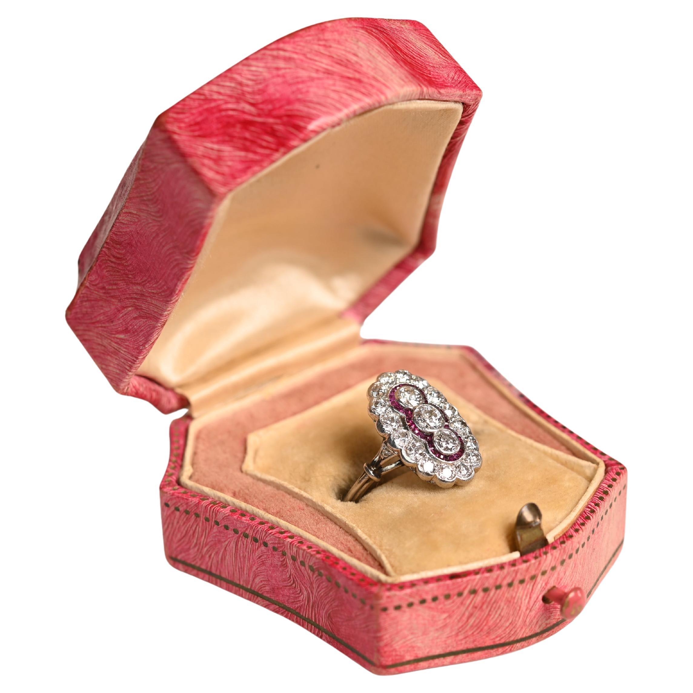 Antique 0.15ct Old European Cut Diamond Double Halo Ring, Platinum
