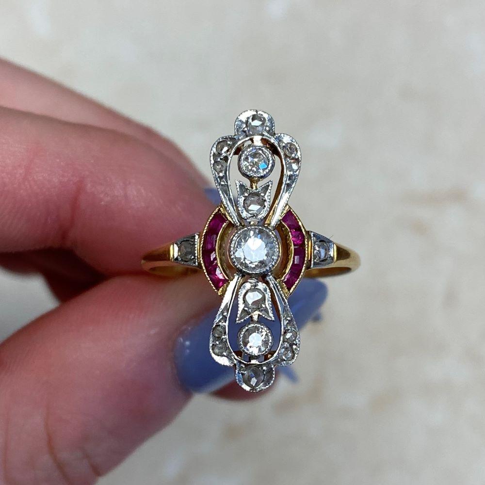 Antique 0.15ct Old European Cut Diamond Cocktail Ring, Platinum &18k Yellow Gold For Sale 6