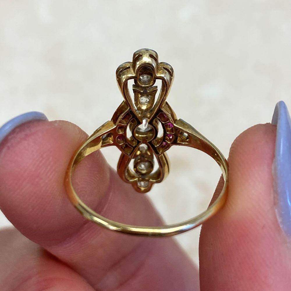 Antique 0.15ct Old European Cut Diamond Cocktail Ring, Platinum &18k Yellow Gold For Sale 7