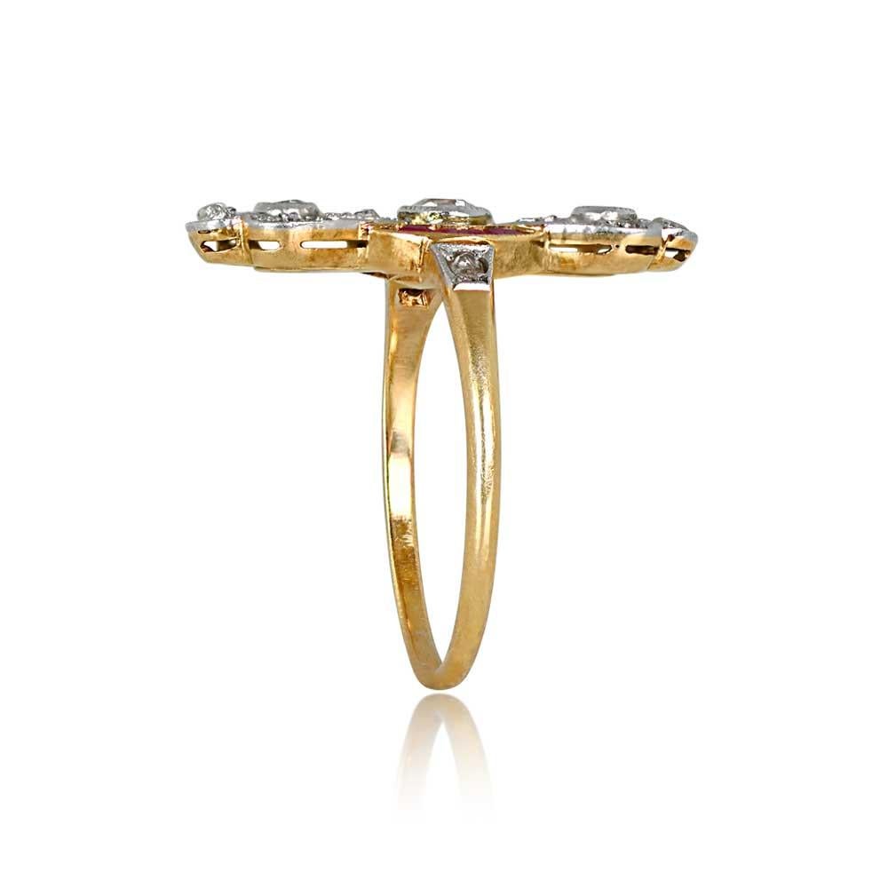 Antique 0.15ct Old European Cut Diamond Cocktail Ring, Platinum &18k Yellow Gold In Excellent Condition For Sale In New York, NY