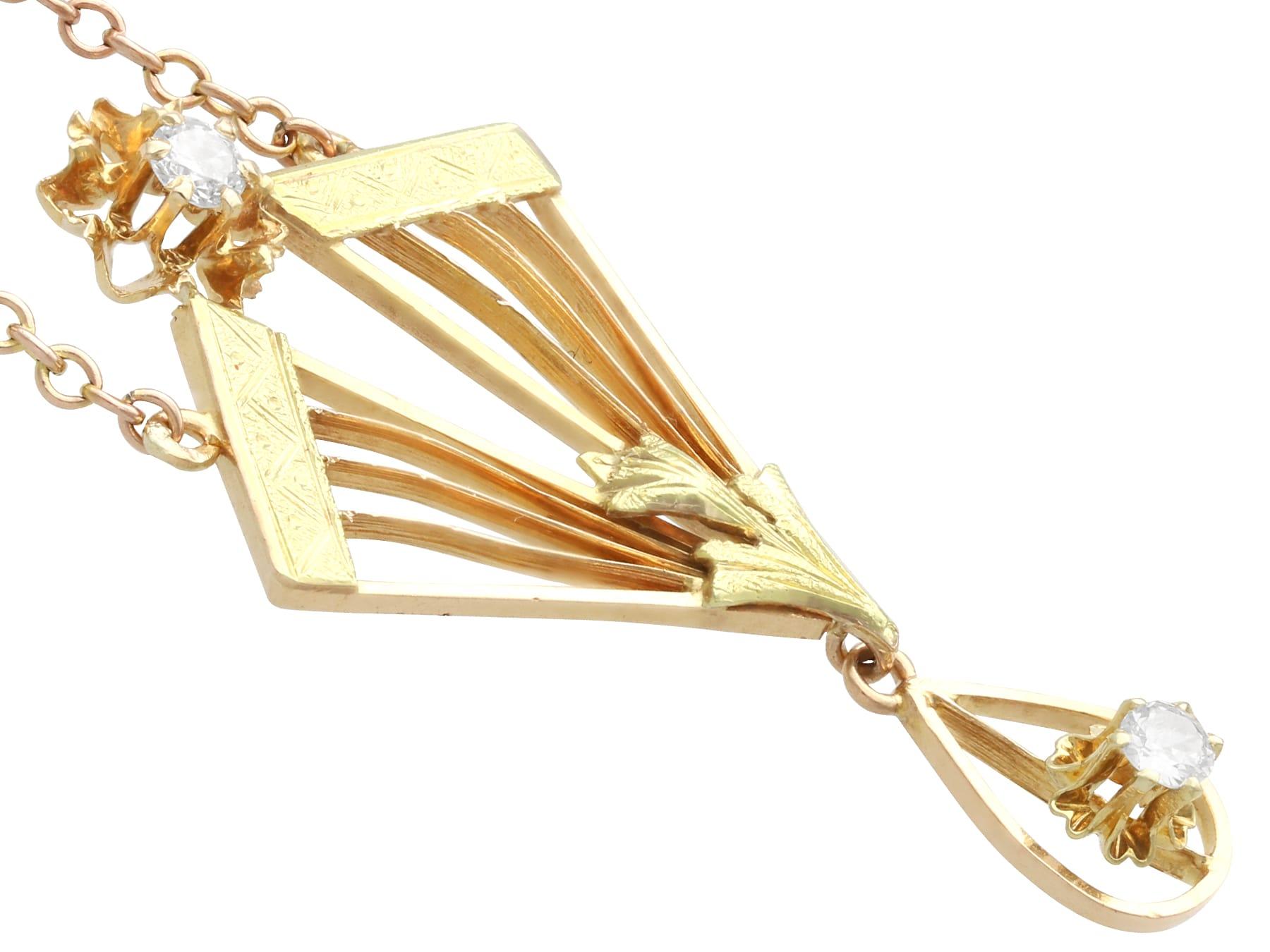Old European Cut Antique Art Deco Diamond and Yellow Gold Pendant For Sale