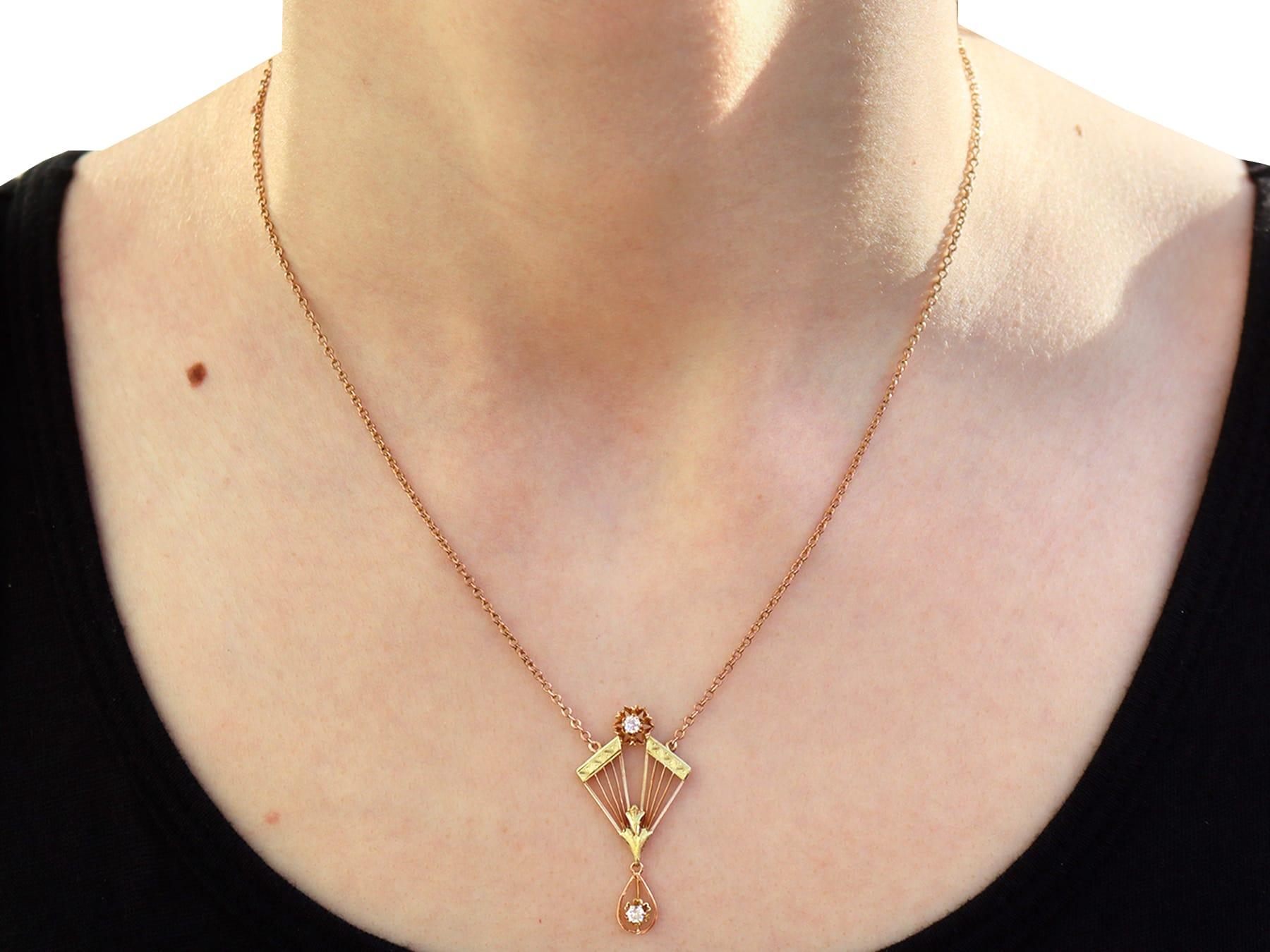 Antique Art Deco Diamond and Yellow Gold Pendant For Sale 1