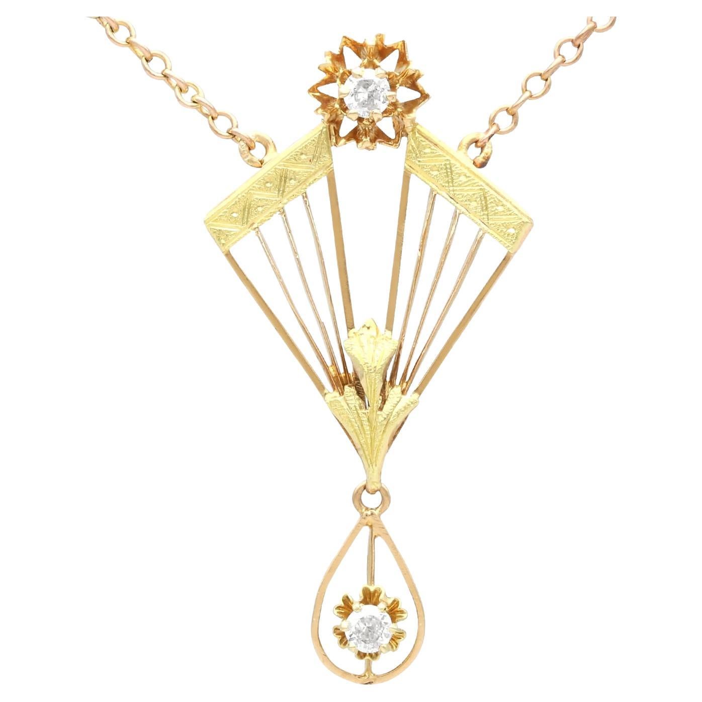 Antique Art Deco Diamond and Yellow Gold Pendant For Sale