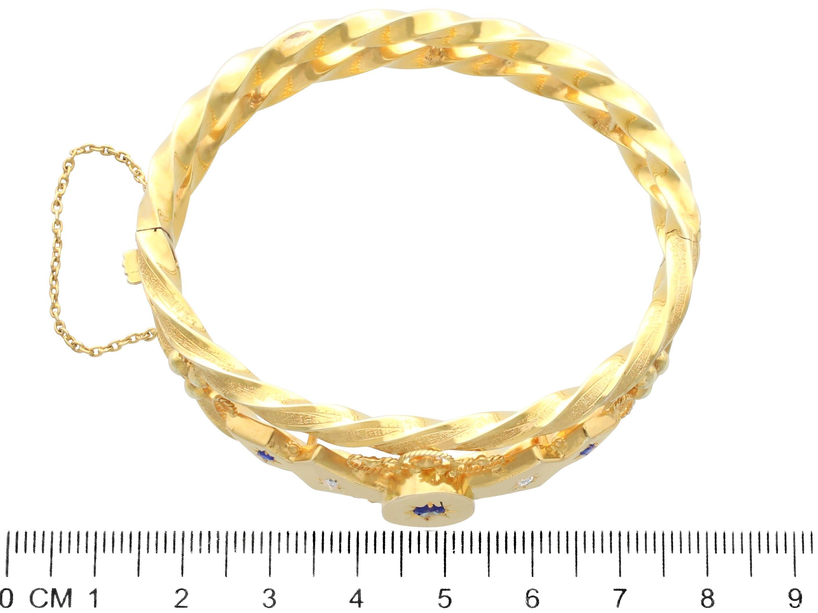 1900s Sapphire and Diamond Yellow Gold Bangle   For Sale 3