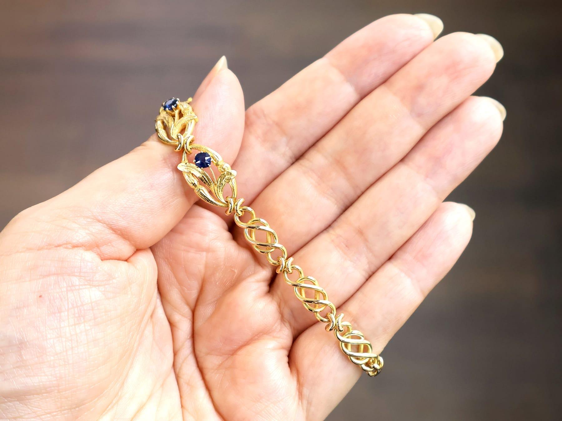 Bracelet ancien en saphir basaltique de 0,20 carat et or jaune 18k Circa 1925 Excellent état - En vente à Jesmond, Newcastle Upon Tyne