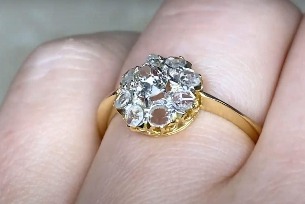 Antique 0.20ct Antique Cushion Cut Diamond Cluster Ring, 18k Yellow Gold For Sale 1