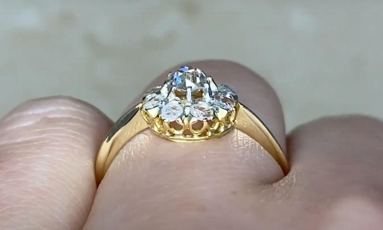 Antique 0.20ct Antique Cushion Cut Diamond Cluster Ring, 18k Yellow Gold For Sale 2