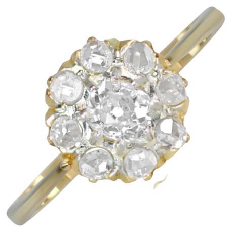 Antique 0.20ct Antique Cushion Cut Diamond Cluster Ring, 18k Yellow Gold For Sale