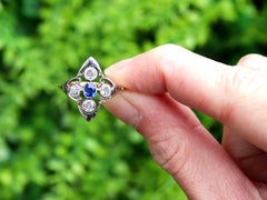 Antique 0.21 Carat Sapphire 0.45Carat Diamond 14k Yellow Gold Ring Circa 1935
