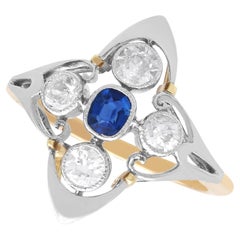 Antique 0.21 Carat Sapphire 0.45Carat Diamond 14k Yellow Gold Ring Circa 1935